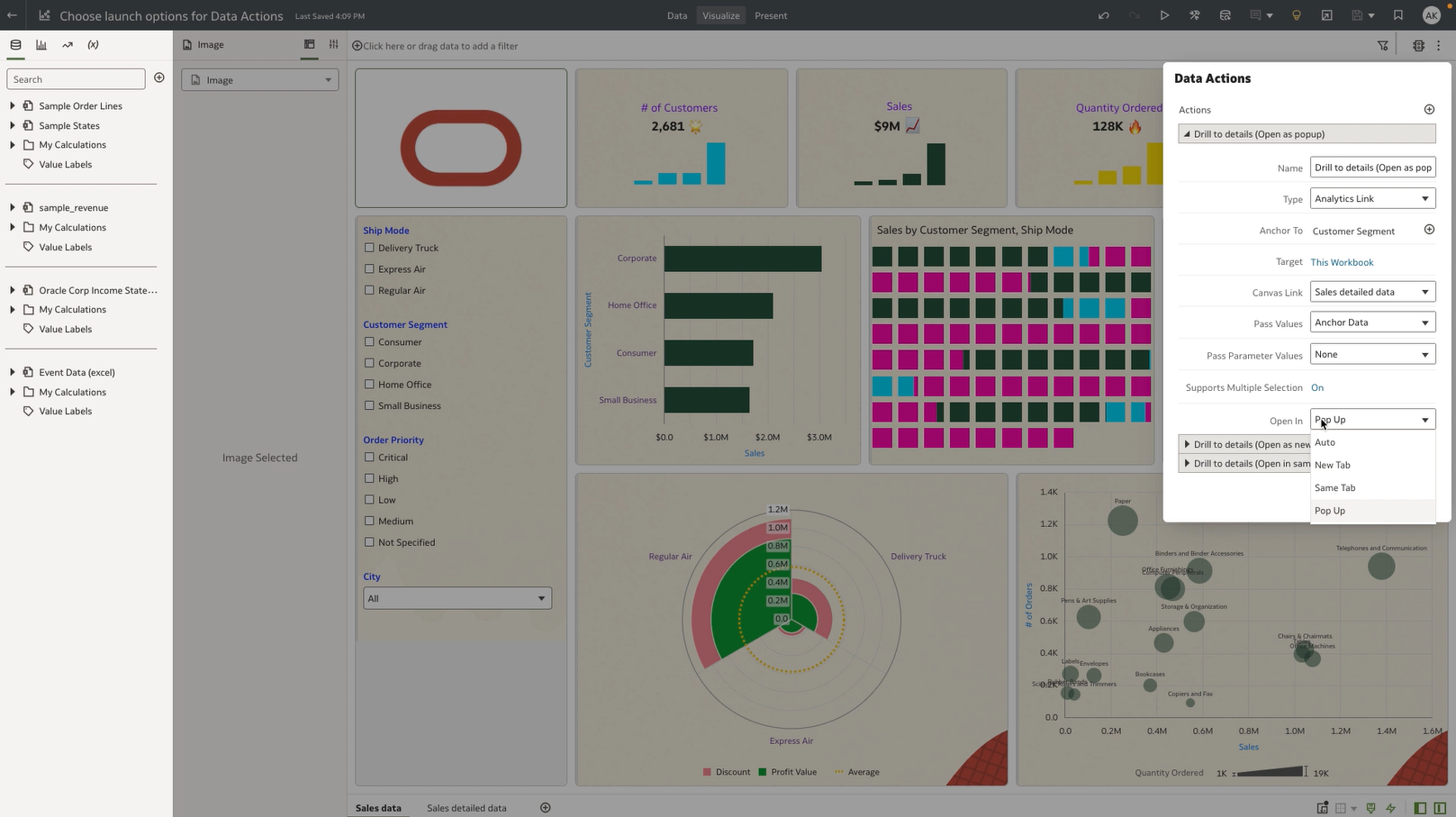 New options for using data actions in OAC
