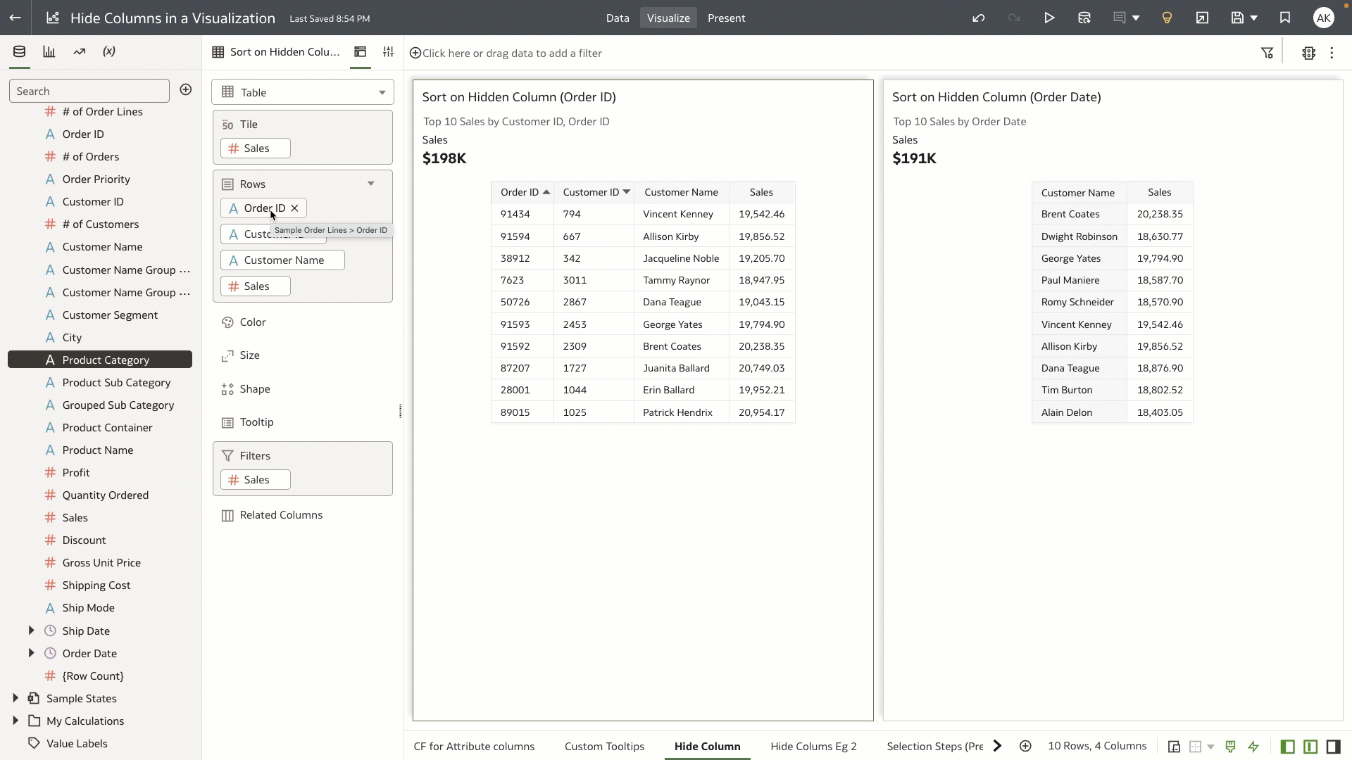 FIG 8 – Authors can now hide unnecessary or sensitive columns within visualizations