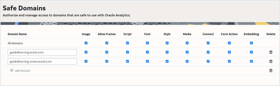 Figure 7 Safe Domains options
