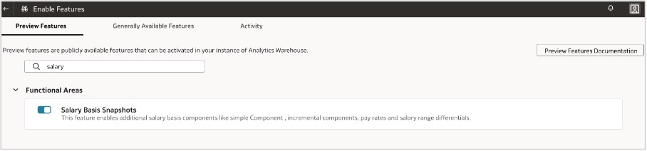 Functional area under Preview Features