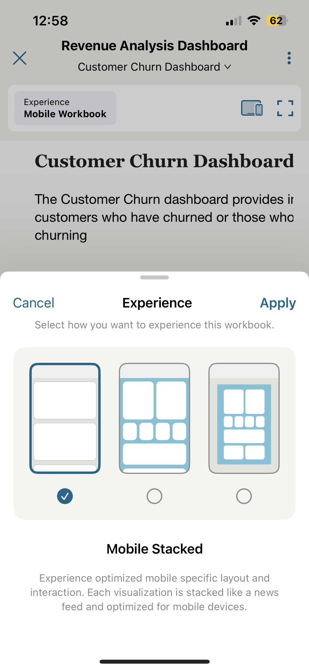 Mobile stacked experience