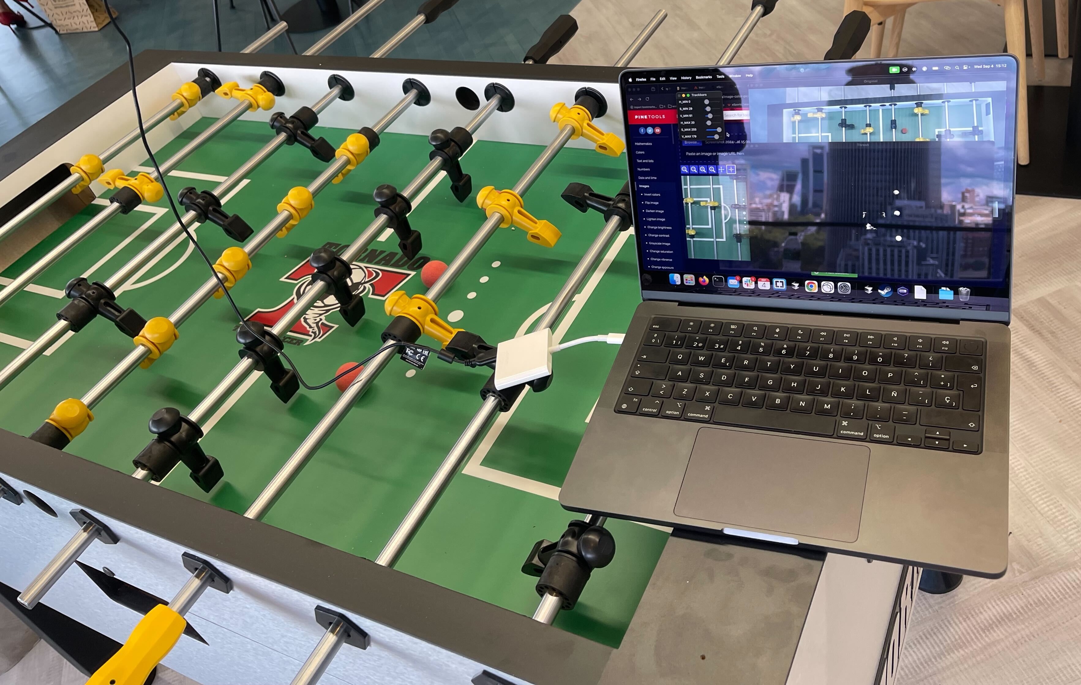 Figure 1: Testing computer vision monitoring of foosball games