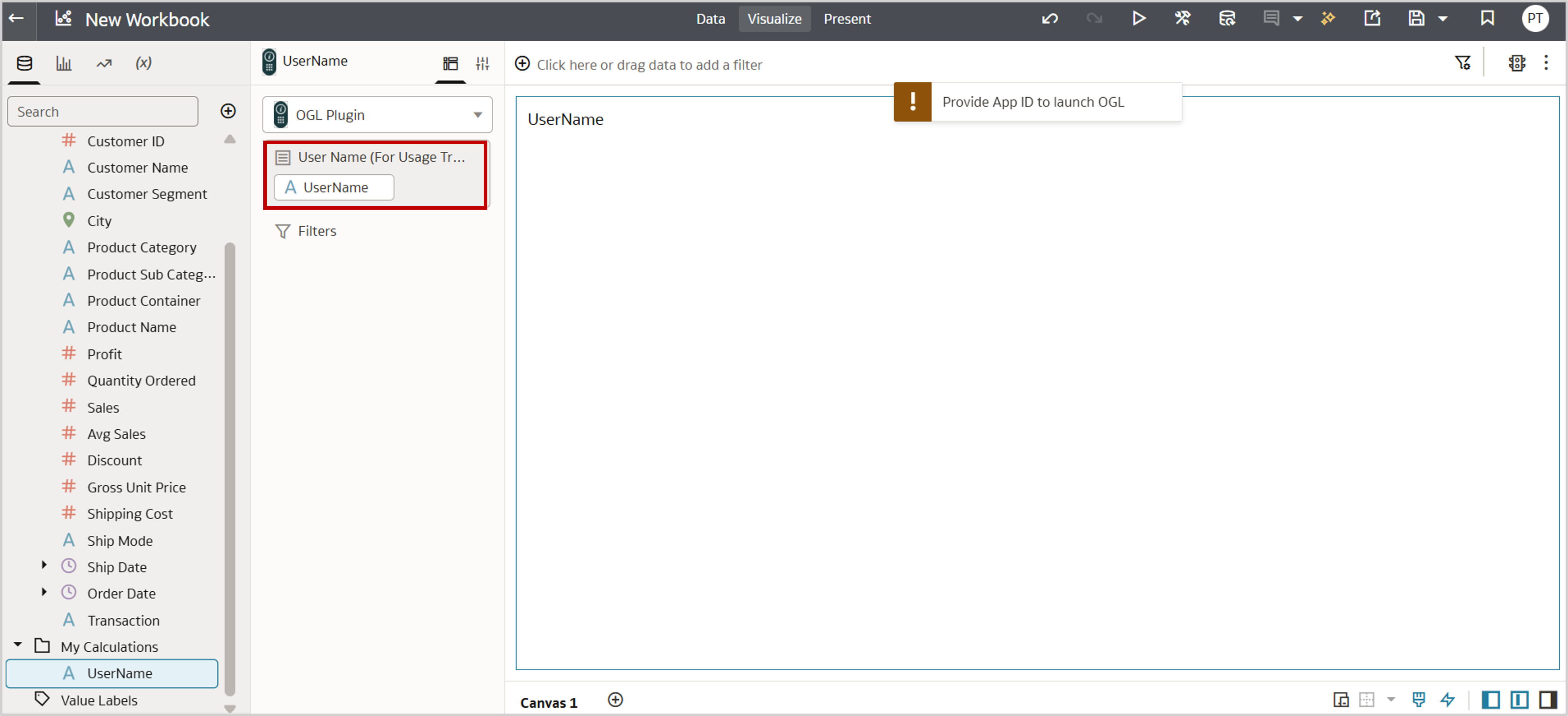 Mapping a Calculated field to User Name in the Grammar panel