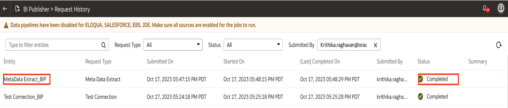 Metadata Refresh Request History