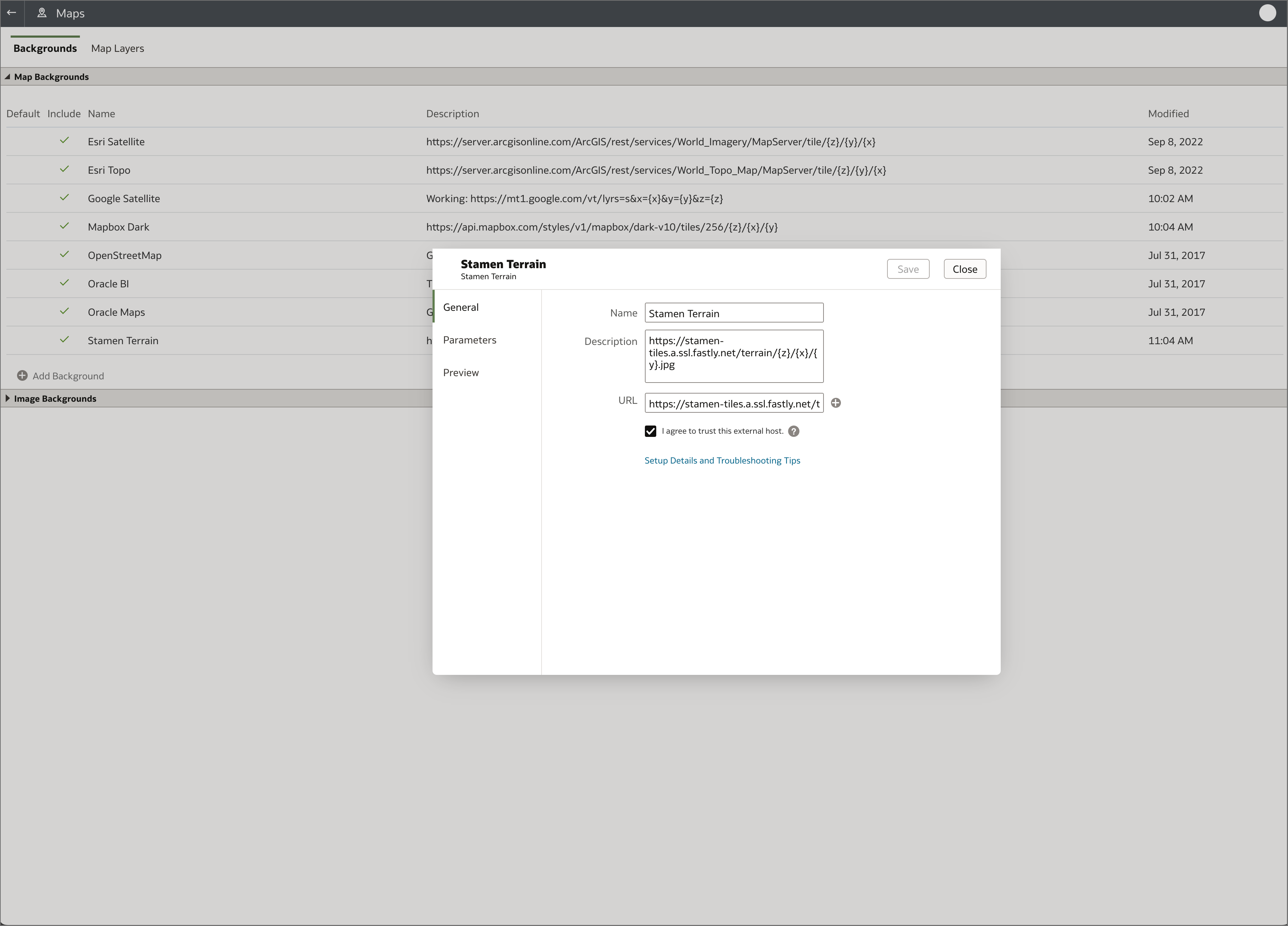Add a new background map to Oracle Analytics