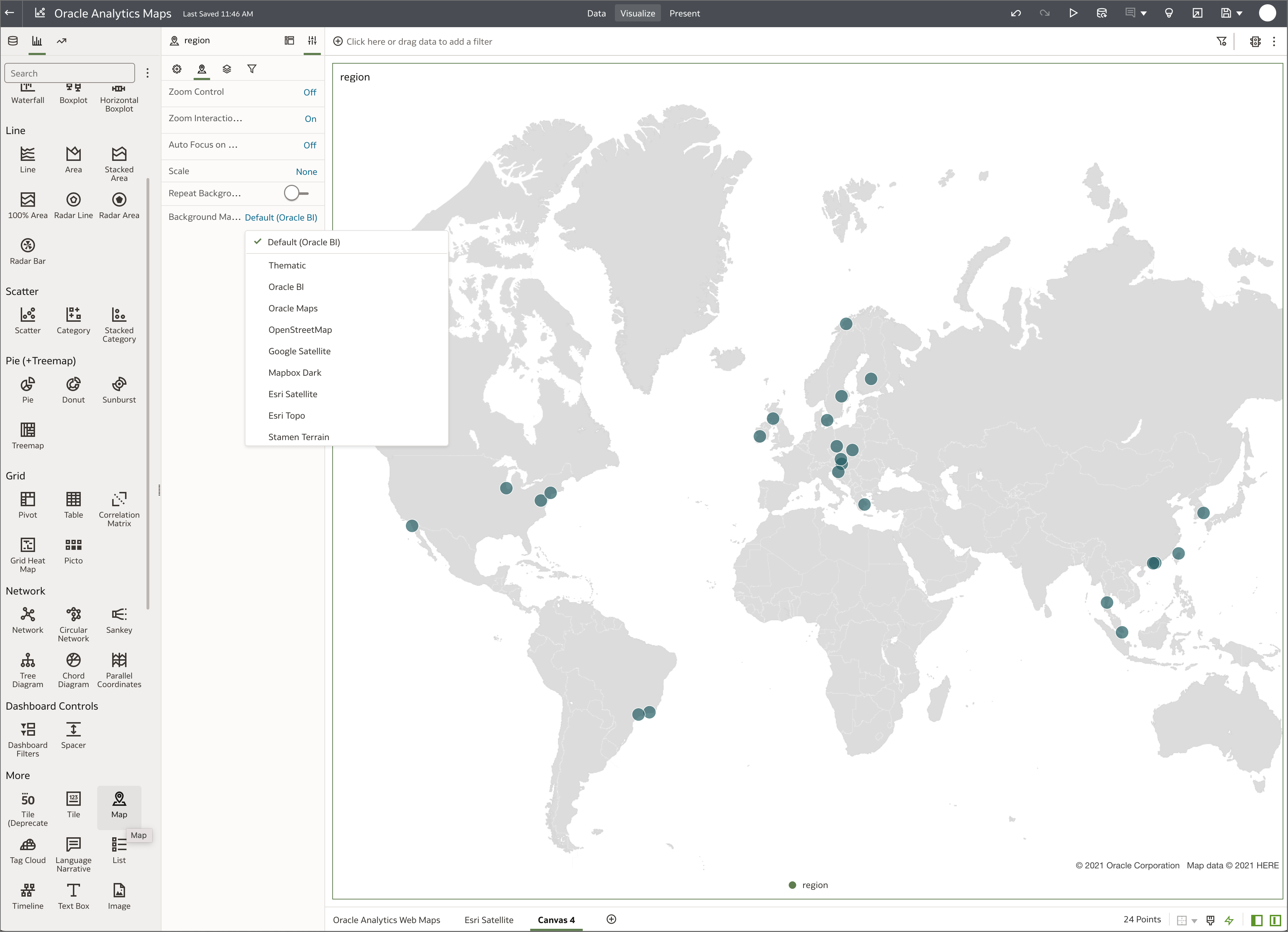 Add map data visualization in Oracle Analytics