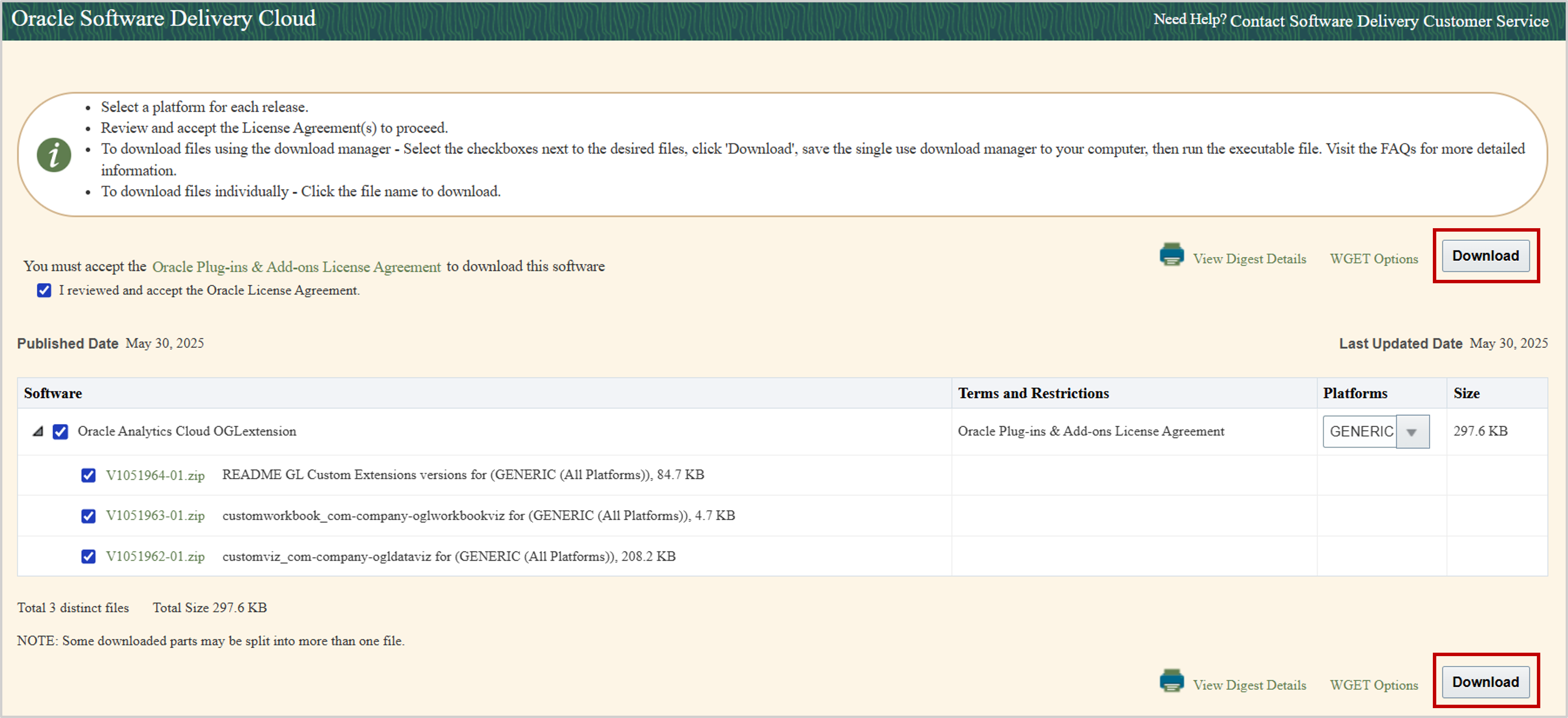 Figure 6: Download OGL Custom Extensions