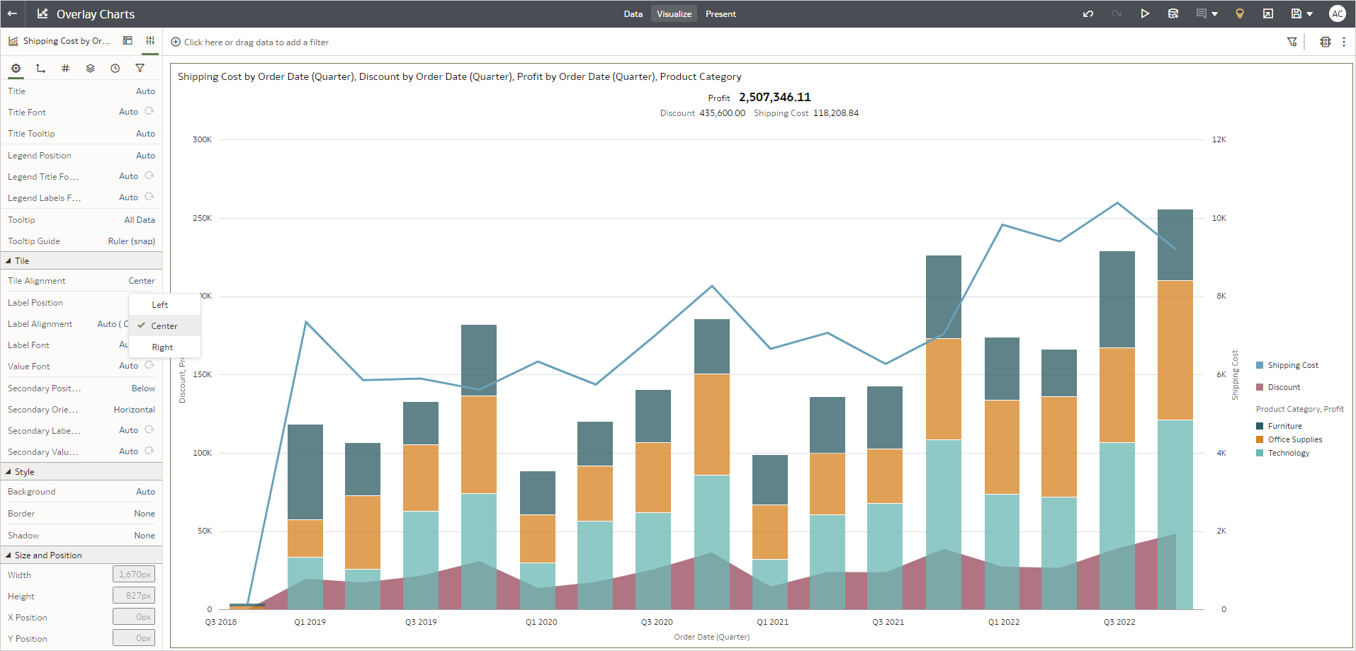 Tile properties that can be configured for measures in Overlay chart's tile.