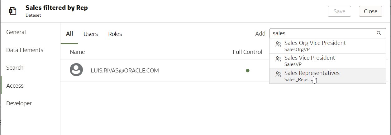 Share dataset with Sales Reps