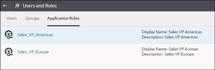 Application roles to be used for the example use case