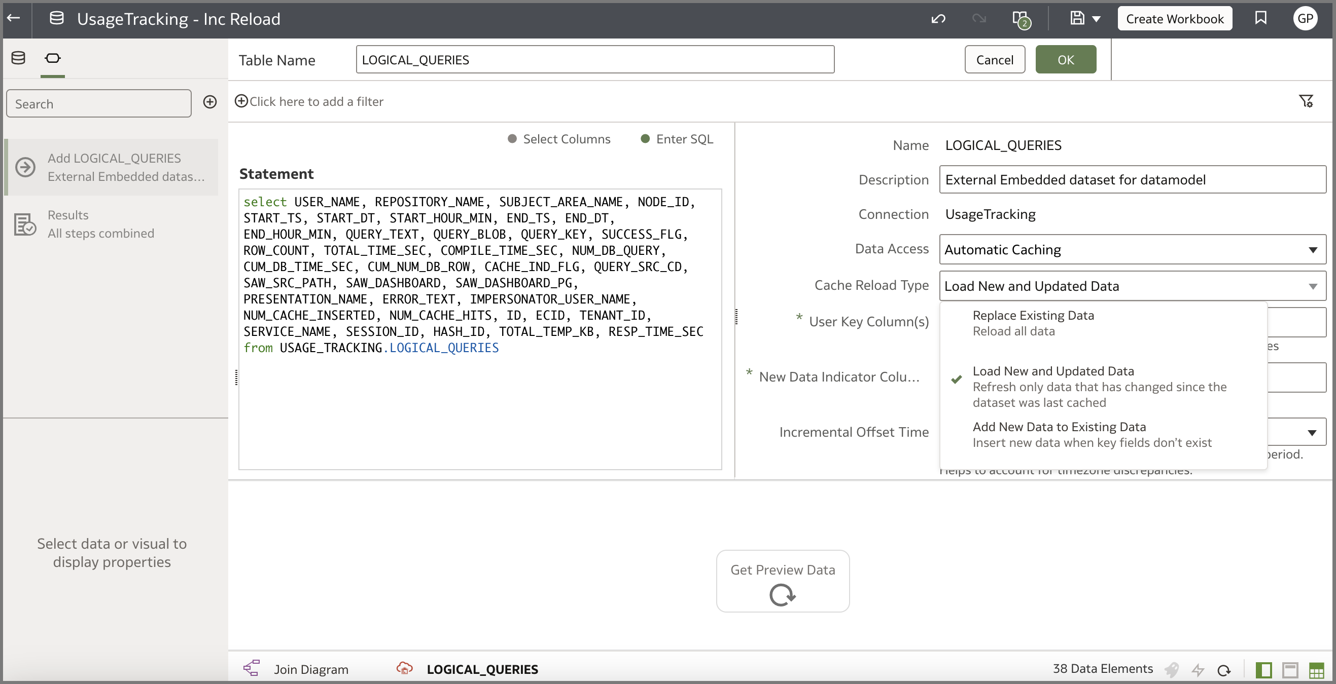 Edit definition screen