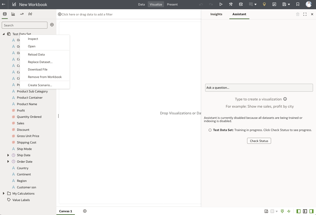 Training of Dataset in Oracle Analytics for AI Assistant