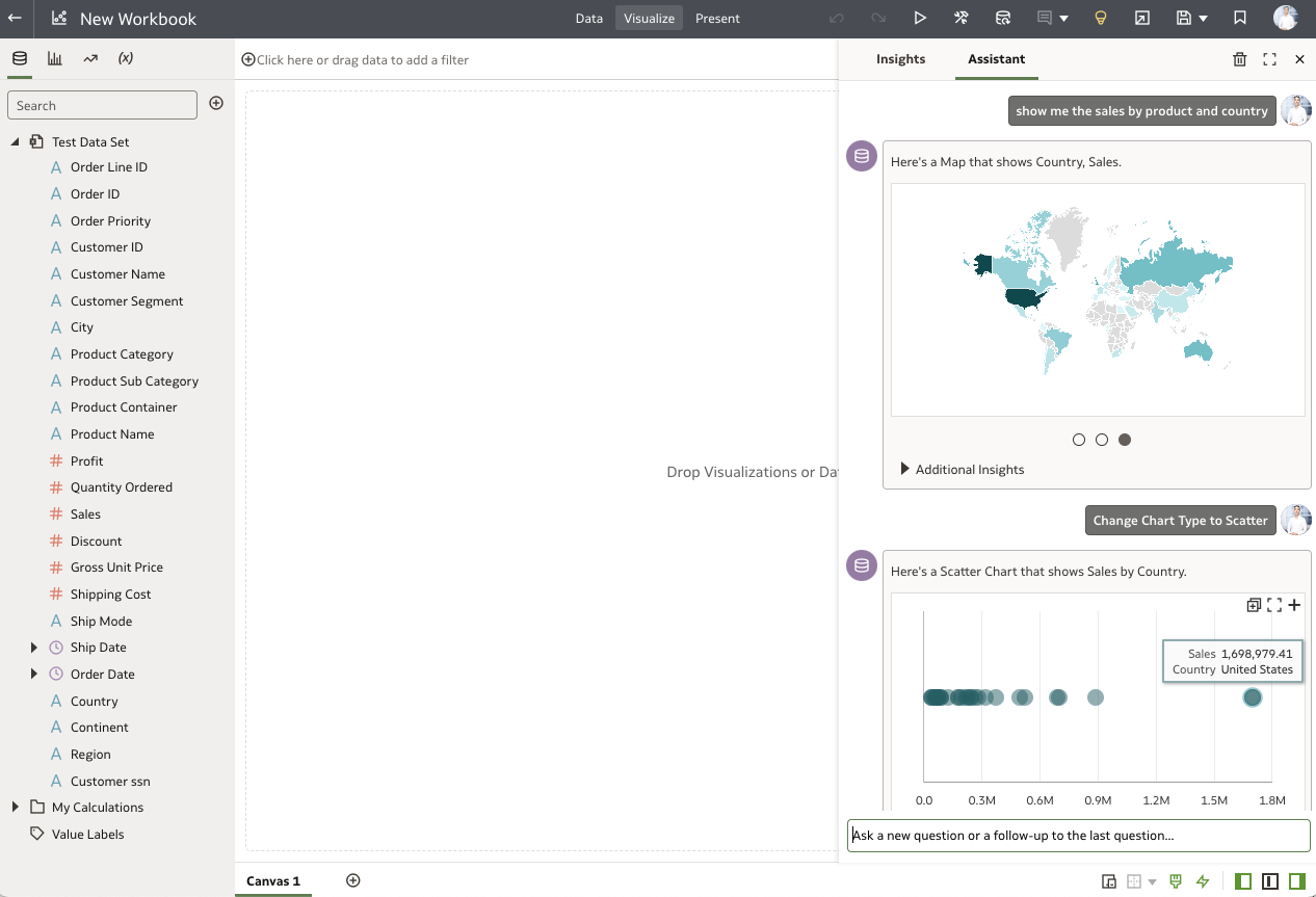 Ask questions with the Oracle Analytics AI Assistant