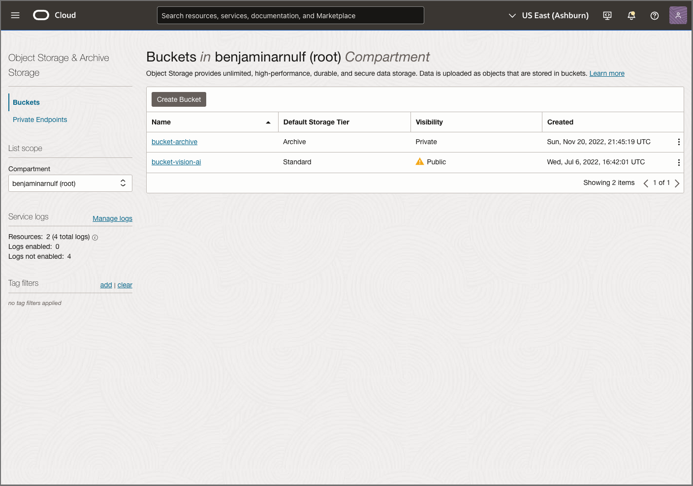 Create an OCI object storage bucket and upload your videos