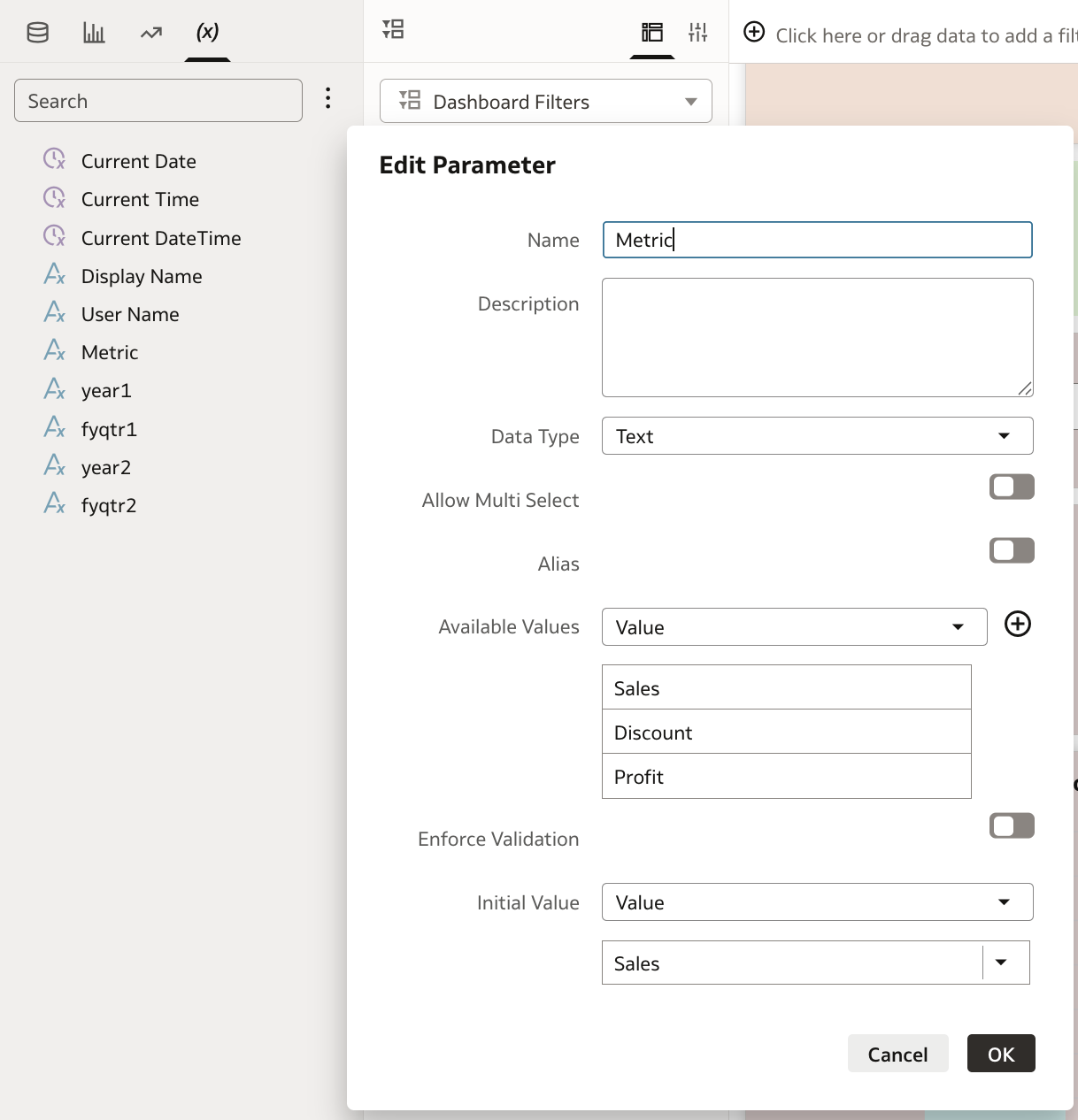 Parameter for Metric Selection