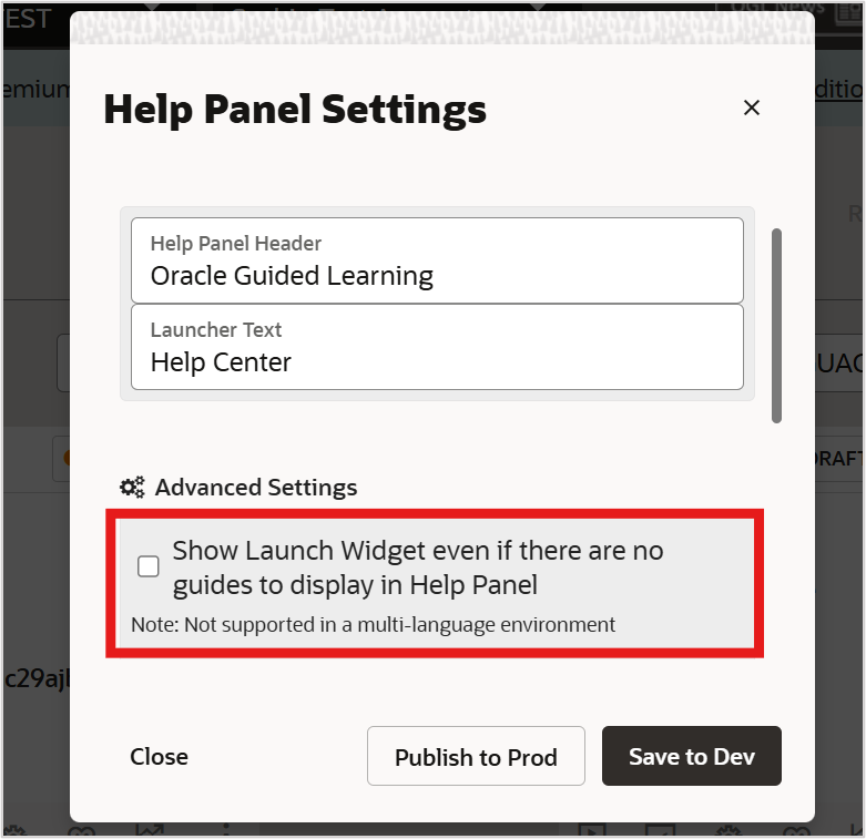Show Launch Widget even if there are no guides to display in Help Panel option