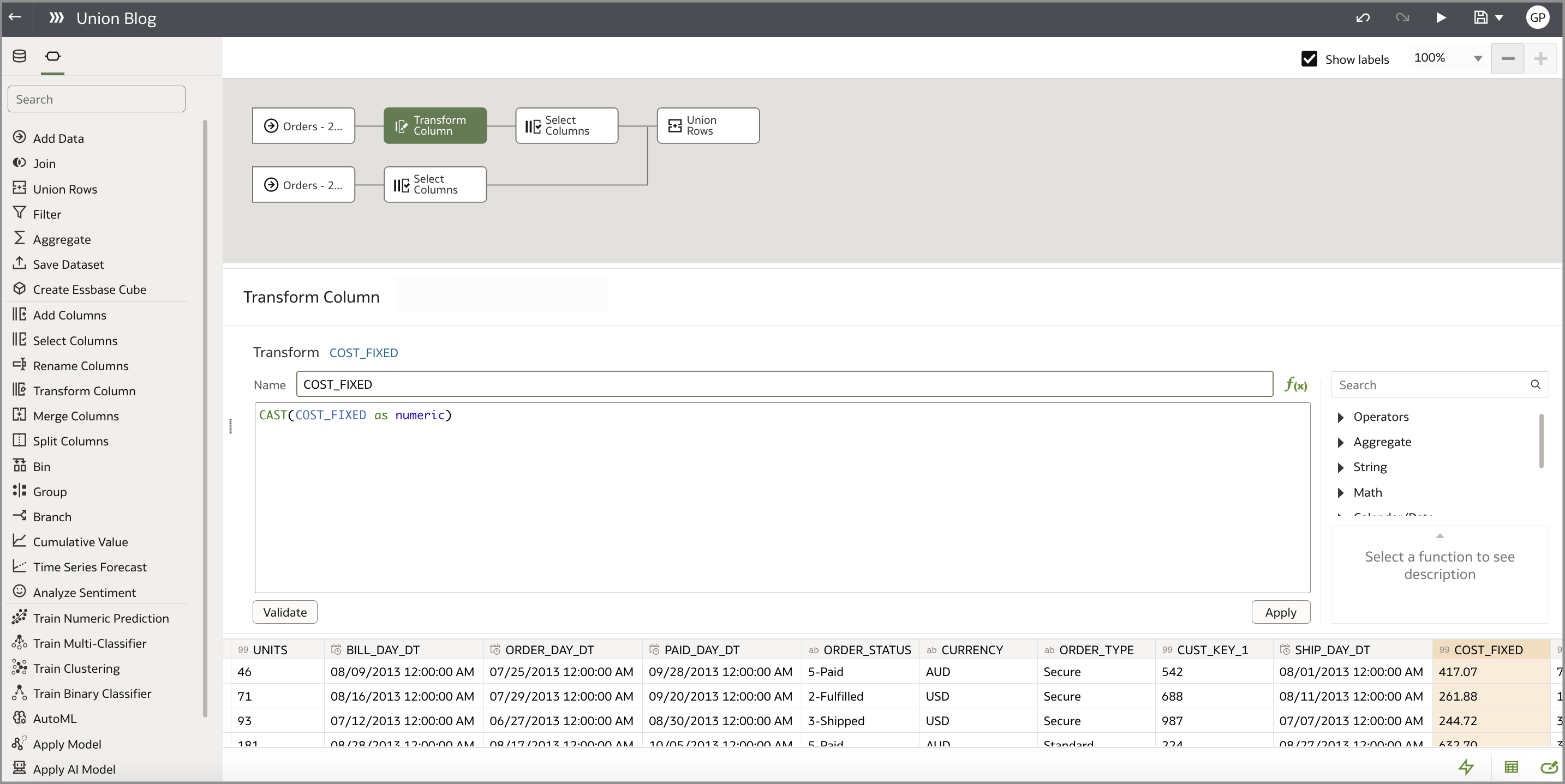 Cast column in a data flow