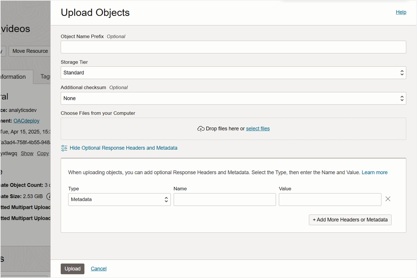 Add metadata header to uploading objects.