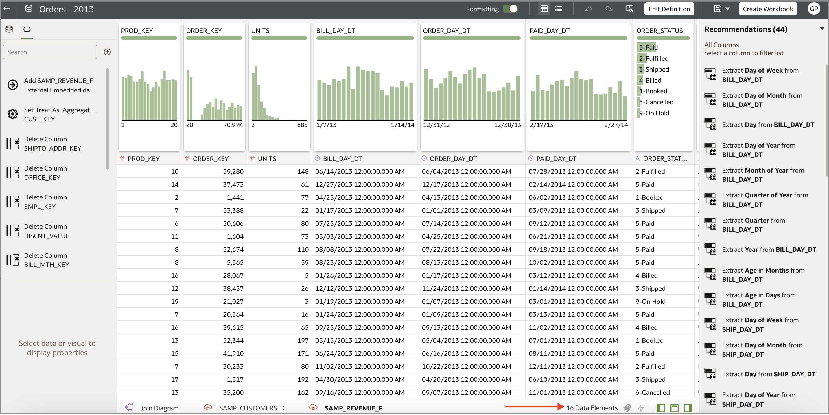 Find number of data elements in data preparation editor