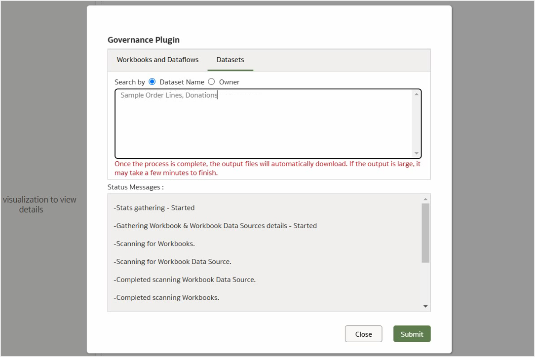 Input on Datasets tab