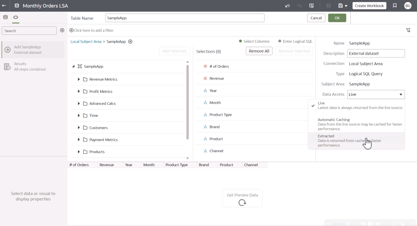 Tuning data extract modes