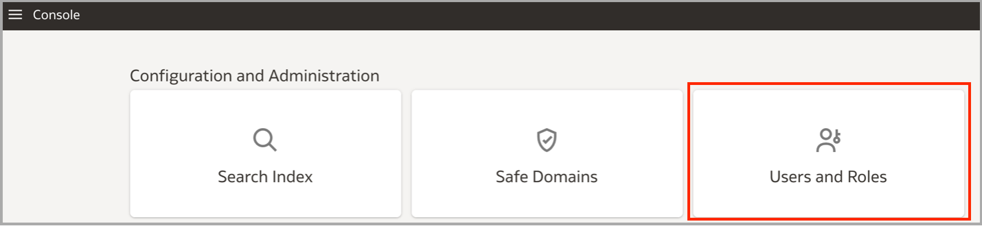 OAC console displaying users and roles