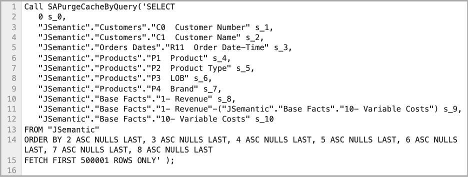 Sample code using SAPurgeCacheByQuery function