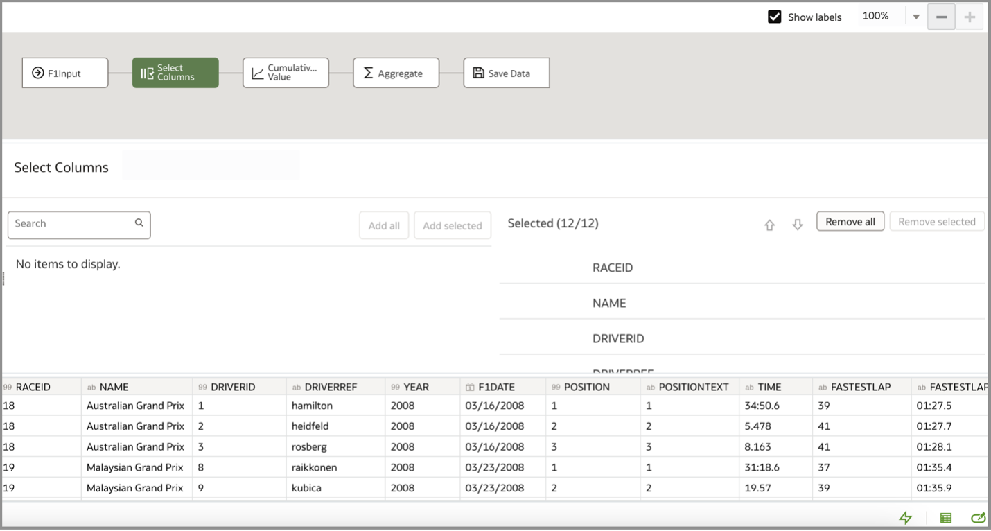 Select columns step in data flow