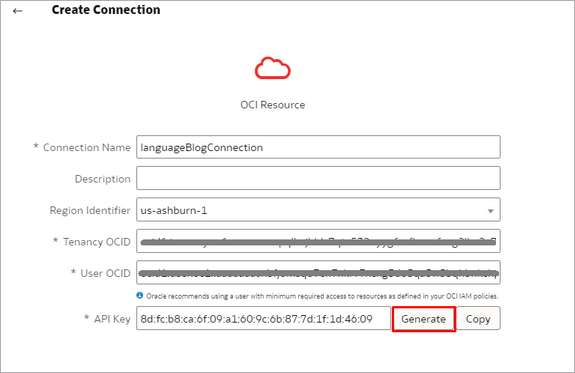 creating your OCI connection