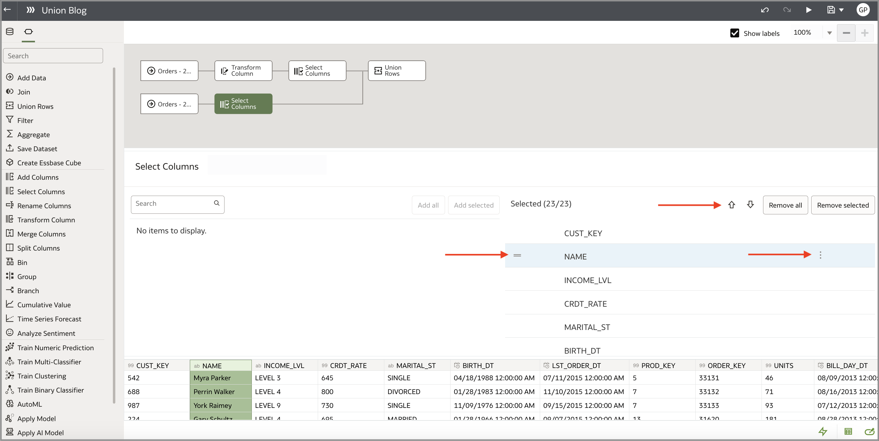 Reorder column feature in data flows