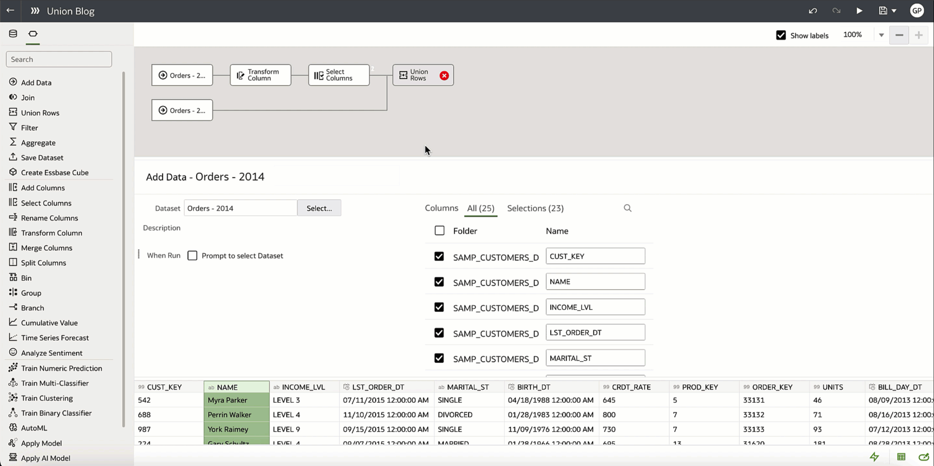 Reorder columns in a data flow