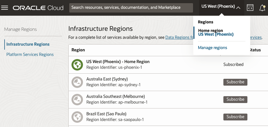 Subscribable regions