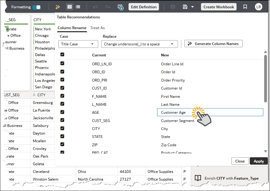 Users can quickly scan the suggested names and make edits.