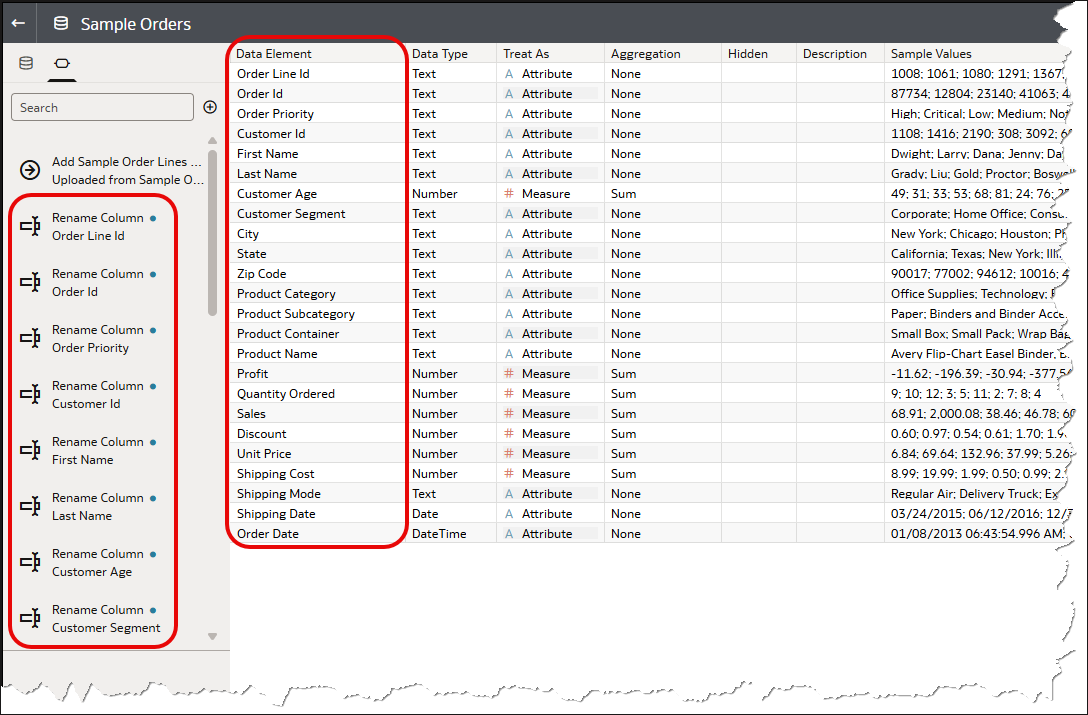 Each rename is captured as a transformation step in the script.