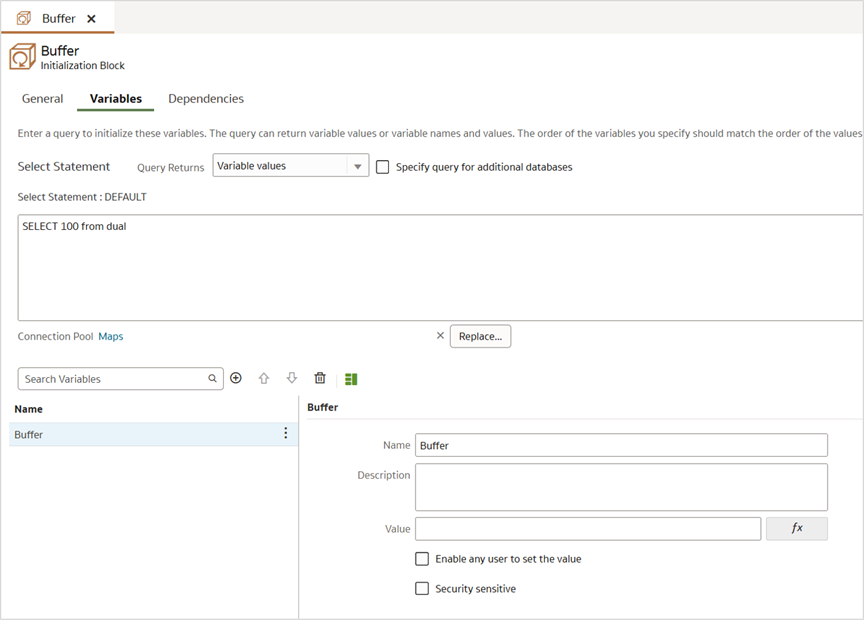 Figure 1: A session variable called Buffer shown in the semantic model.
