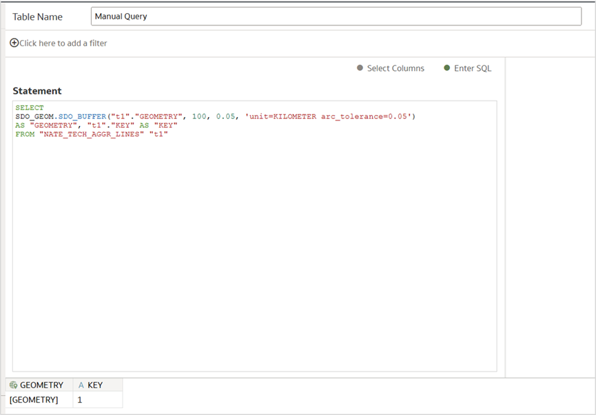 Figure 4: Spatial SQL using SDO_BUFFER creating the geometry for high-risk buffer zone.