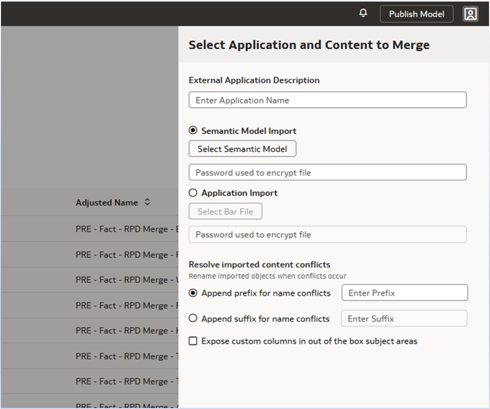 Select Application and Content to Merge