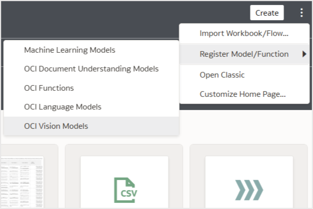 Click OCI Vision Models from the OAC main menu.
