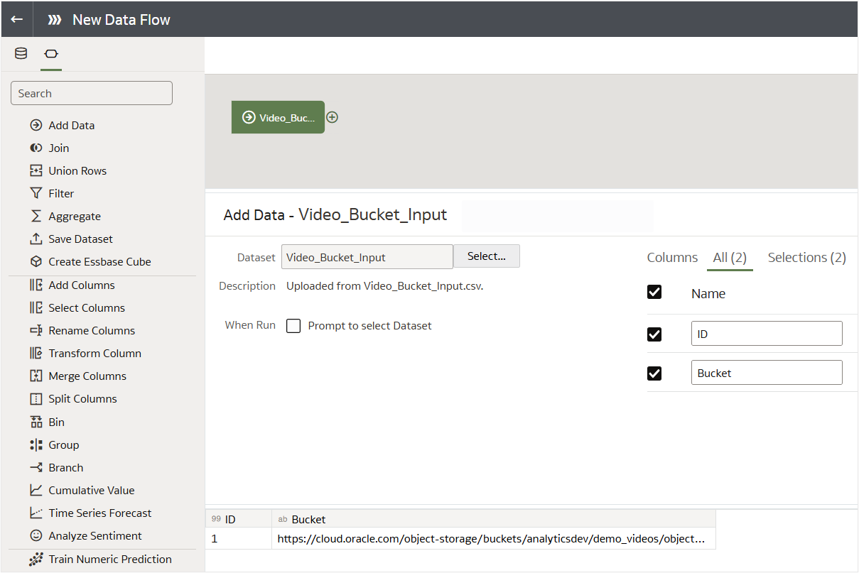Add input dataset in the dataflow