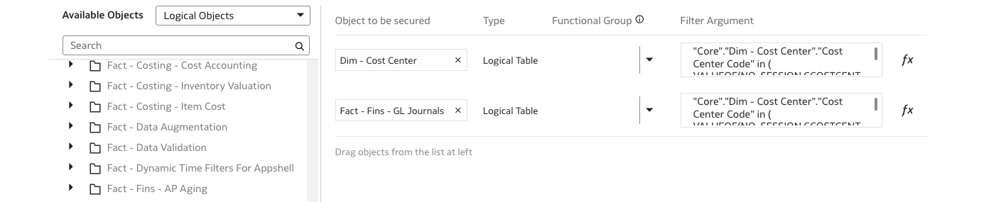 Cost Center Security