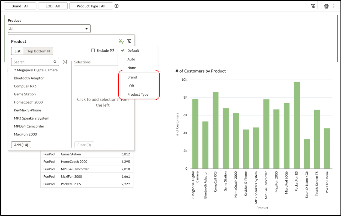Limit Values By custom option allows column selection from all filter locations