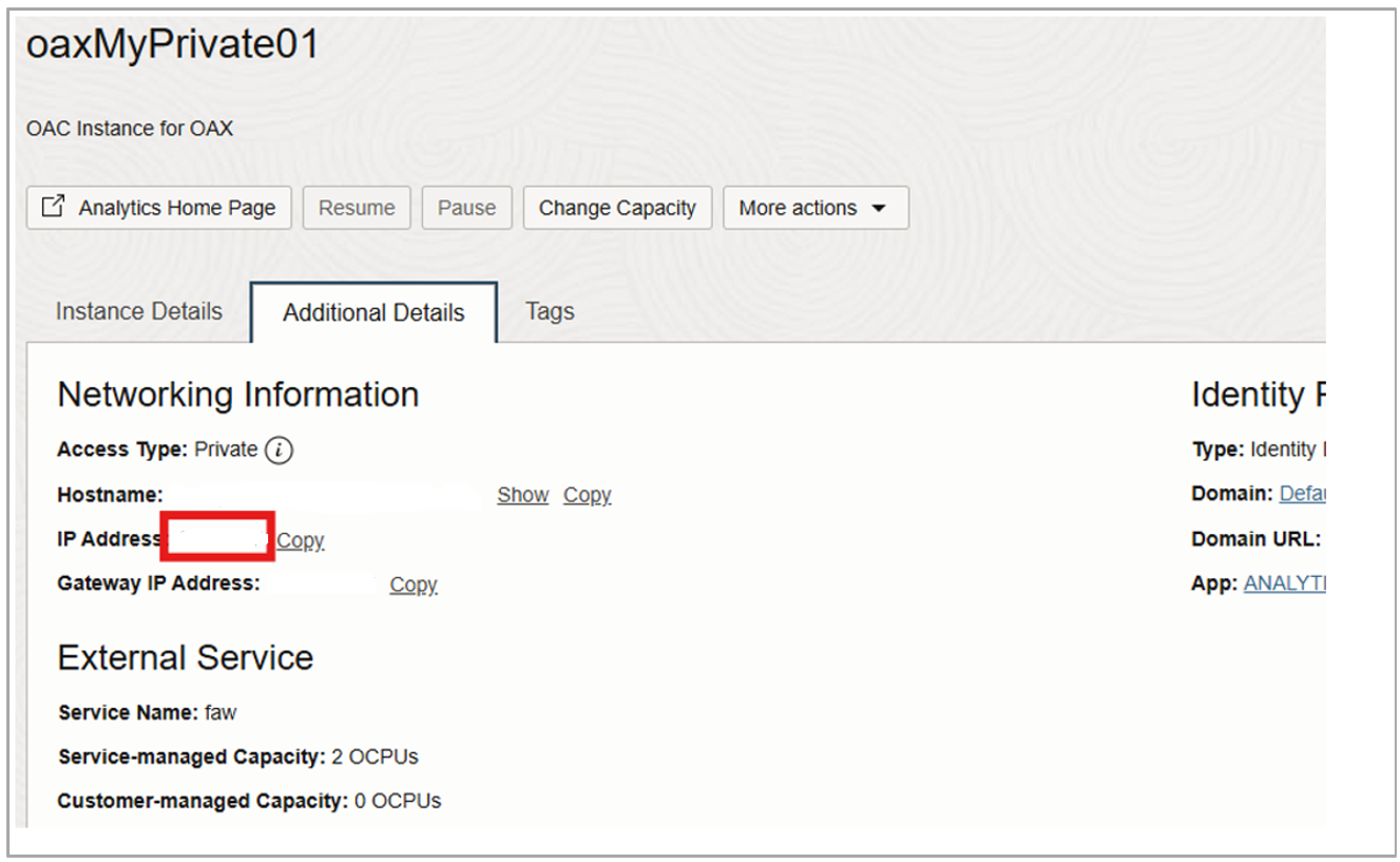 OAC Instance IP Address