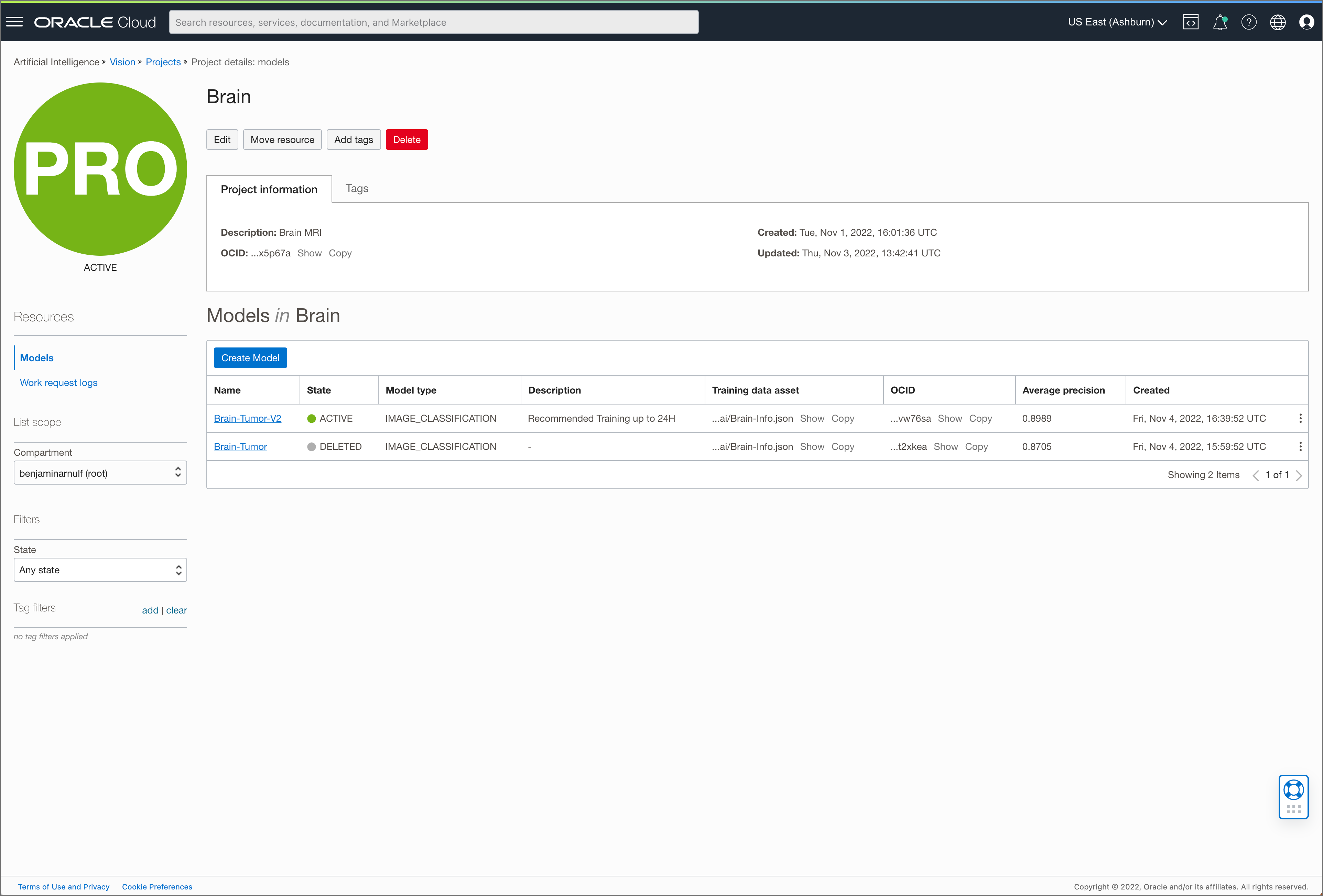 Oracle AI Model Image Classification for Brain Tumor