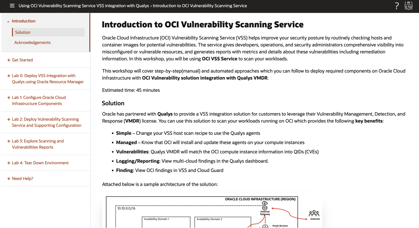 A screenshot of the Introduction to OCI Vulnerability Scanning Service page.