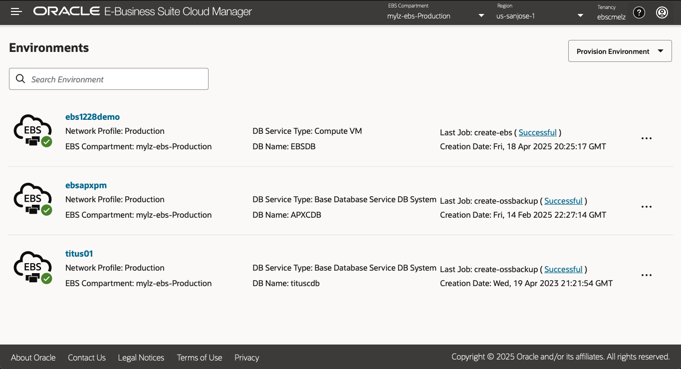 Cloud Manager Example Screen