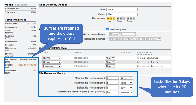 ZFSSA file retention settings for /dailybackups