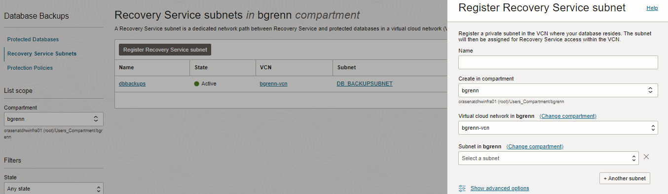 Recover Service Subnet