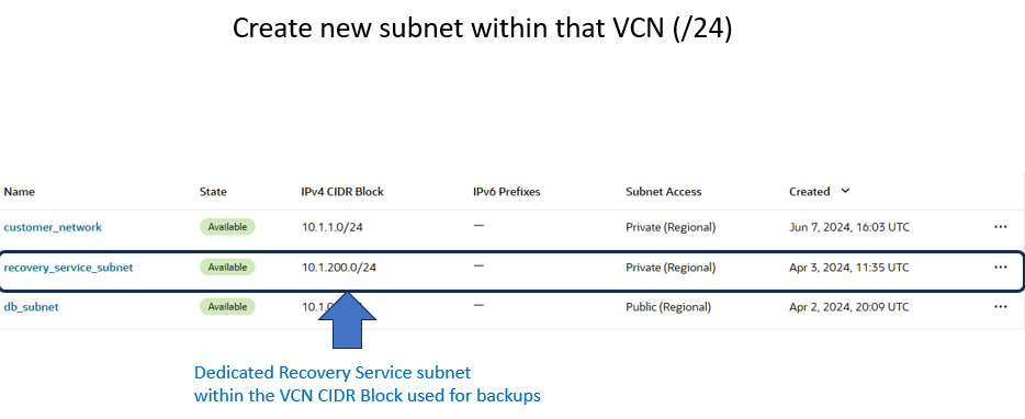 Recovery Service Subnet