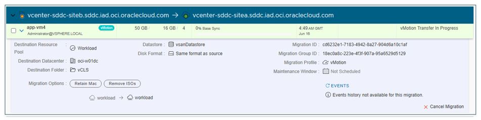 A screenshot of the VM migration in progress.