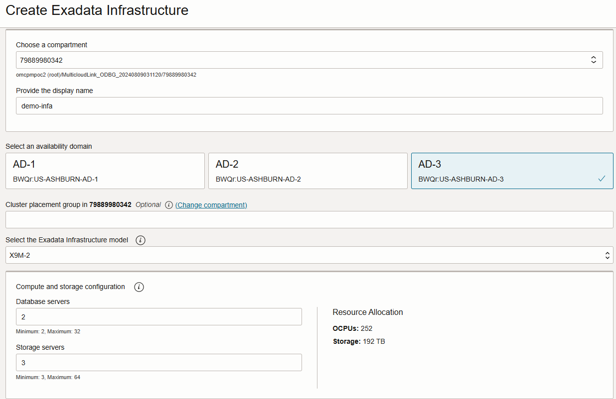 Exadata Infrastructure details 1